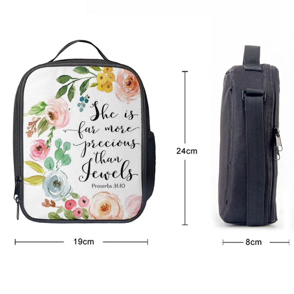 Proverbs 31 10 - She Is More Precious Than Jewels Lunch Bags, Bible Verse Lunch Bag For Men And Women