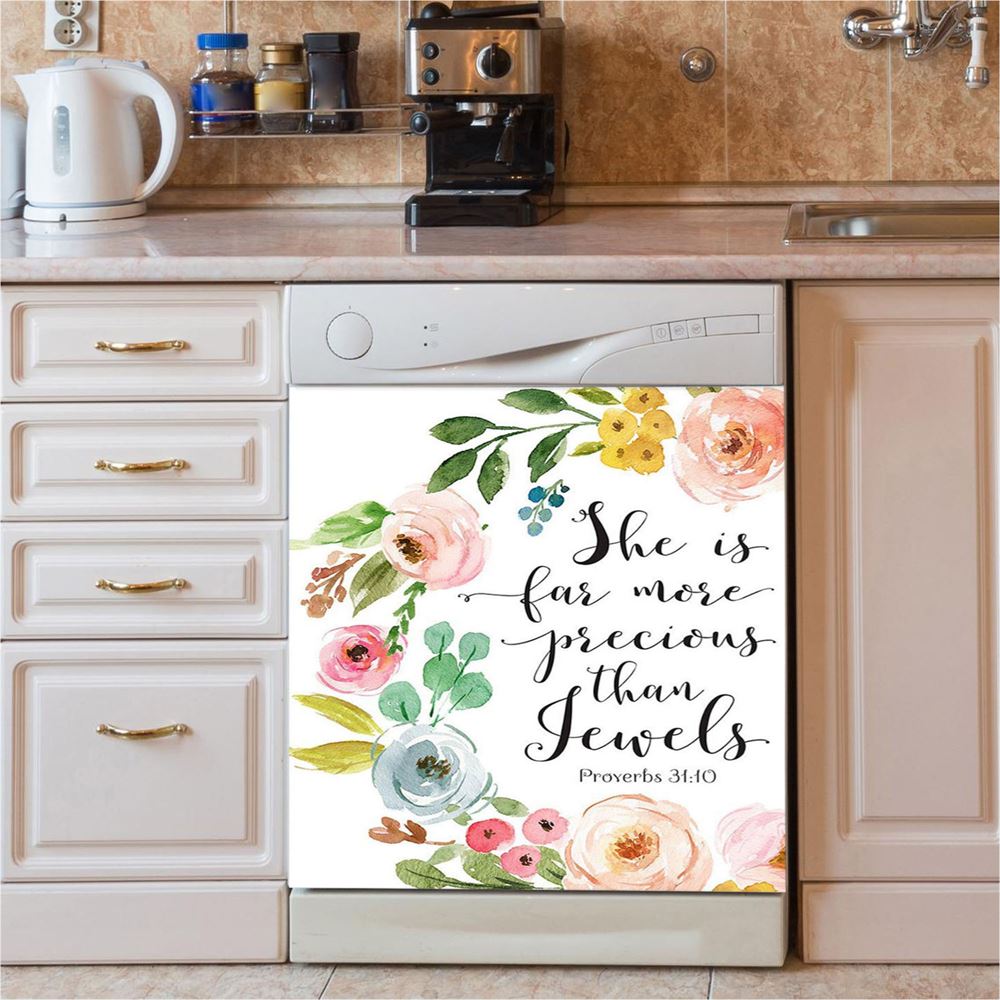 Proverbs 31 10 She Is More Precious Than Jewels Dishwasher Cover, Christian Dishwasher Wrap