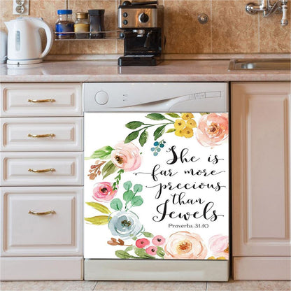 Proverbs 31 10 She Is More Precious Than Jewels Dishwasher Cover, Christian Dishwasher Wrap