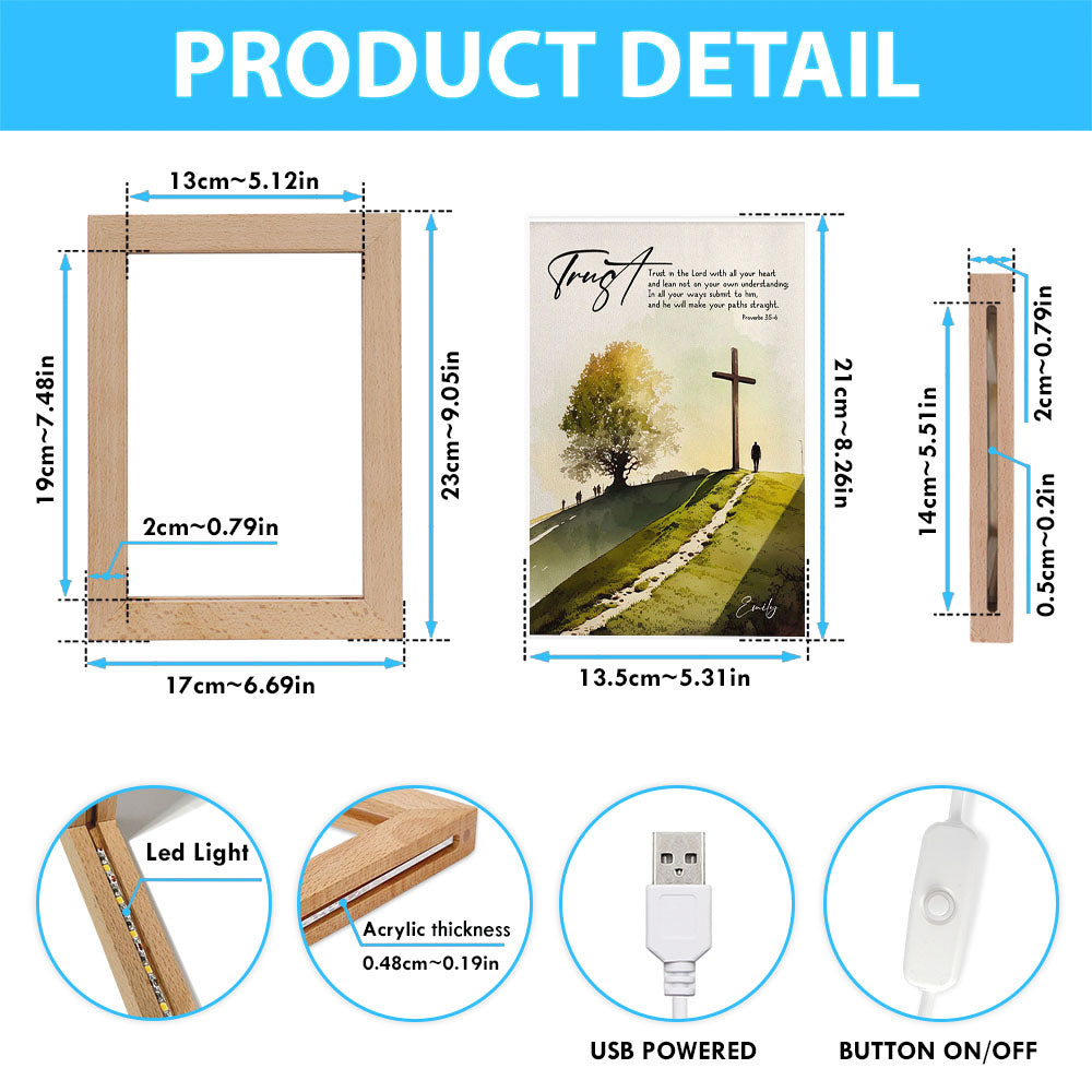 Proverbs 35-6 Trust In The Lord With All Your Heart Personalized Frame Lamp Art - Religious Gifts Night Light - Bible Frame Lamp Art