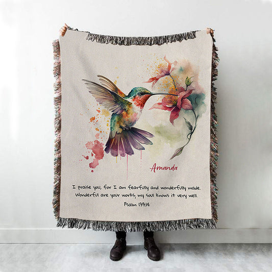 Psalm 13914 I Am Fearfully And Wonderfully Made Personalized Woven Throw Blanket - Religious Woven Blanket Prints - Bible Woven Blanket Art