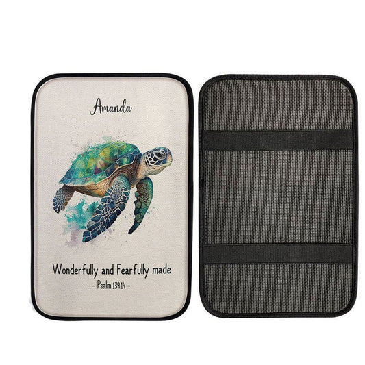 Psalm 13914 Wonderfully And Fearfully Made Personalized Car Center Console Cover, Religious Car Armrest Accessories