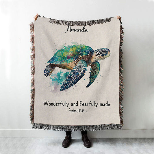 Psalm 13914 Wonderfully And Fearfully Made Personalized Woven Throw Blanket - Religious Woven Blanket Prints - Bible Woven Blanket Art
