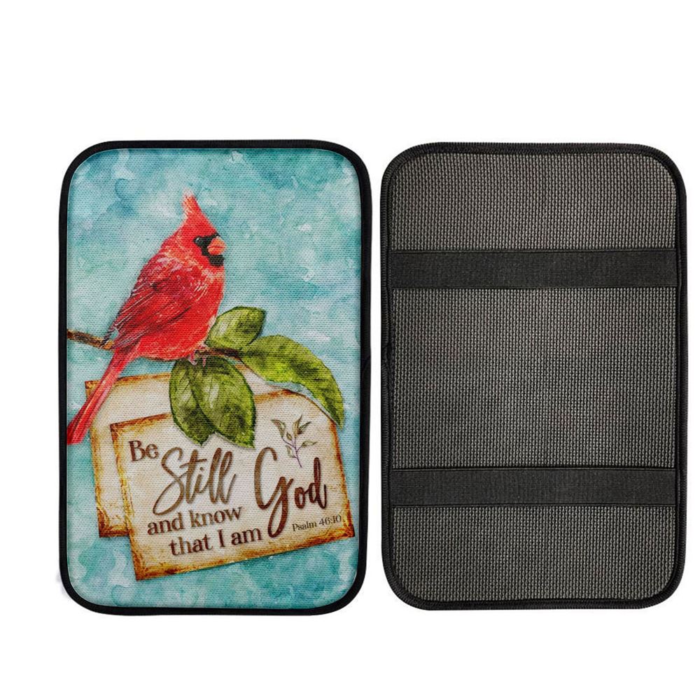 Psalm 4610 Be Still And Know That I Am God Cardinal Christmas Car Center Console Cover, Cross Car Interior Accessories