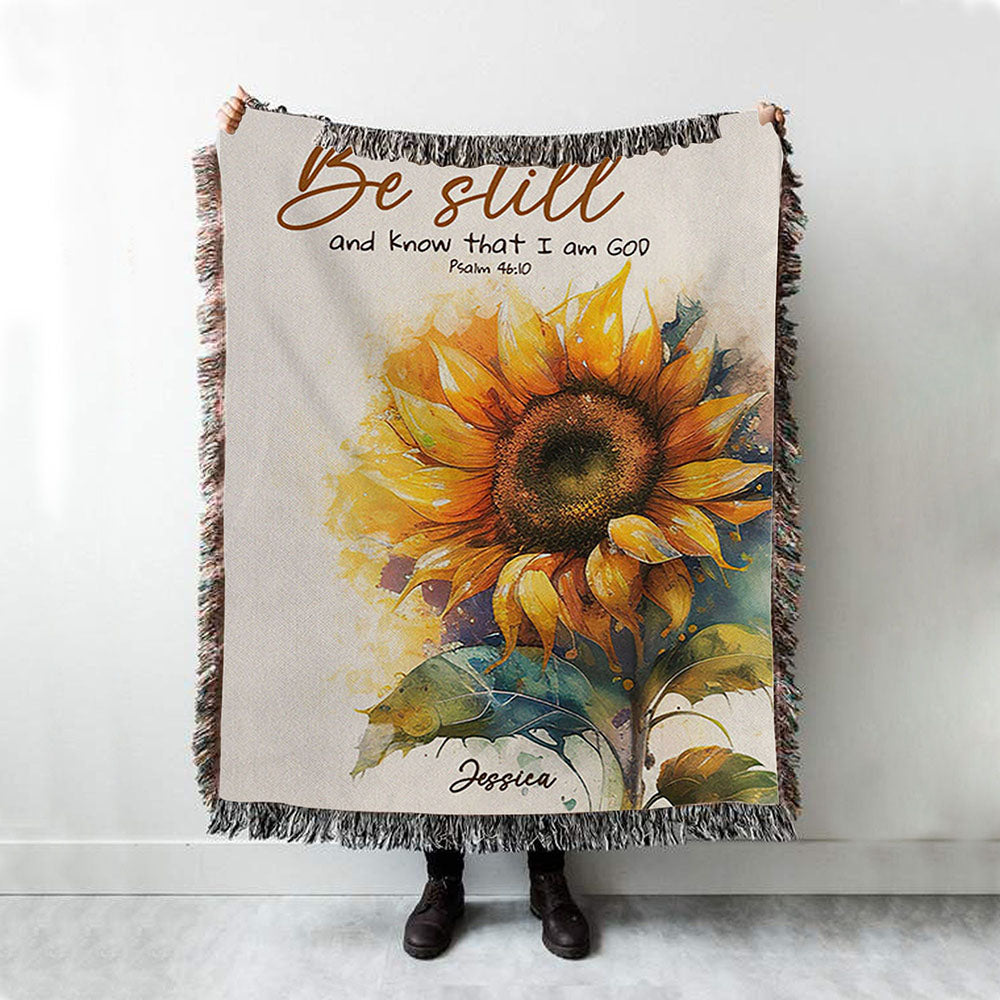 Psalm 4610 Be Still And Know That I Am God Personalized Woven Throw Blanket - Religious Woven Blanket Prints - Bible Woven Blanket Art