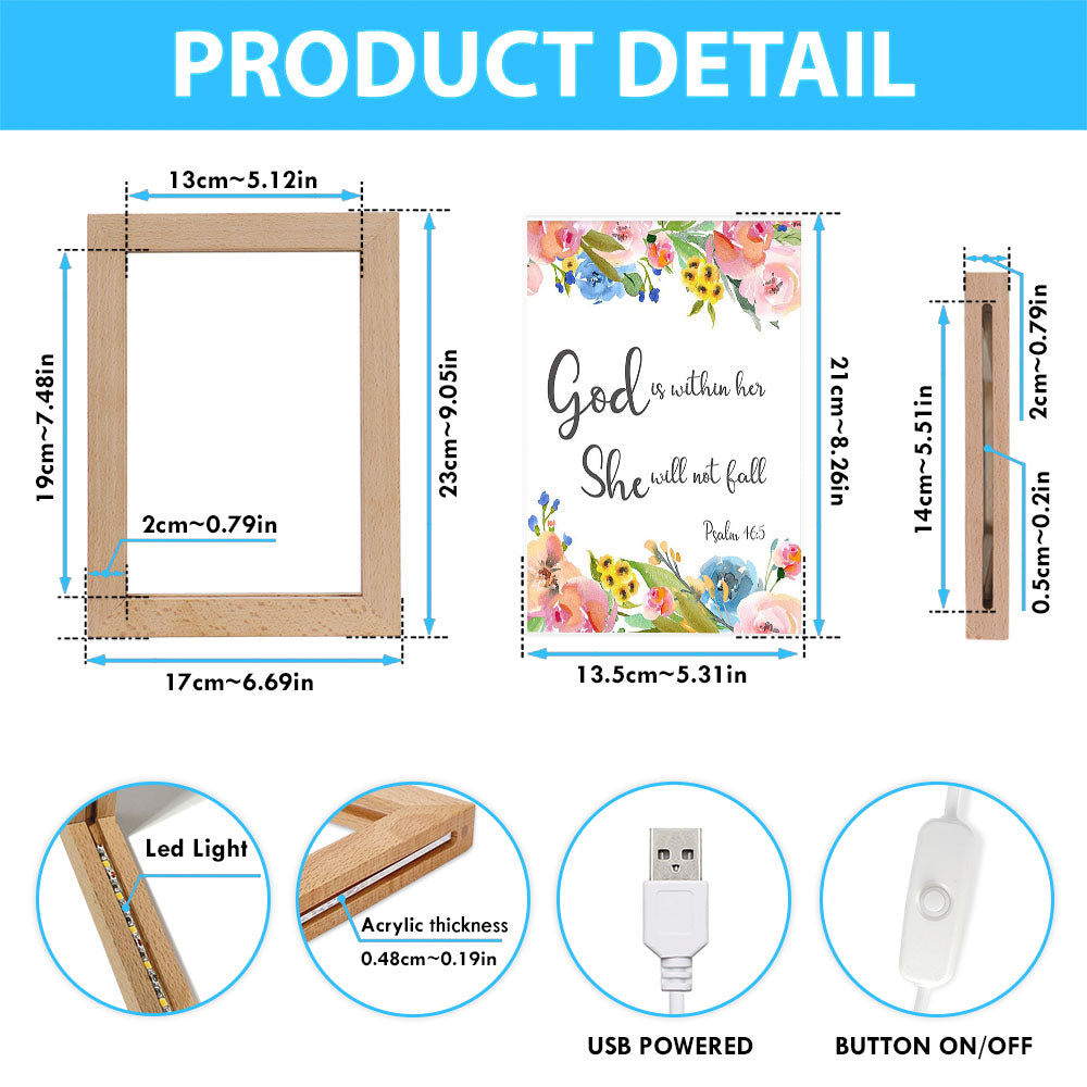 Psalm 46 - God Is Within Her She Will Not Fall Frame Lamp Art - Christian Night Light Decor