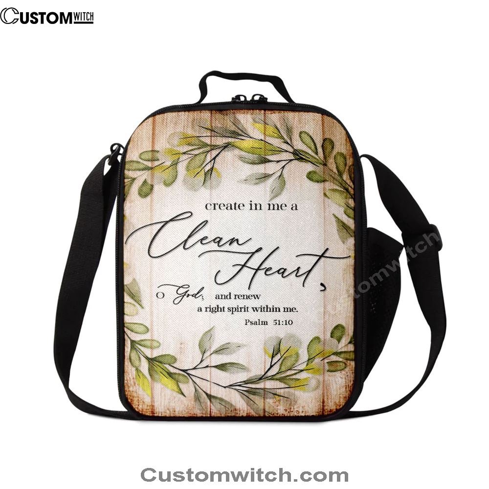 Psalm 5110 Create In Me A Clean Heart Lunch Bag, Bible Verse Lunch Bag For Men And Women