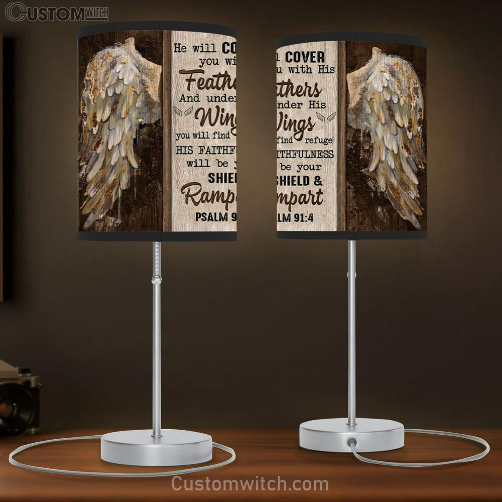 Psalm 914 He Will Cover You With His Feathers Table Lamb Gift - Bible Verse Lamb Gift Decor - Christian Bedroom Decor