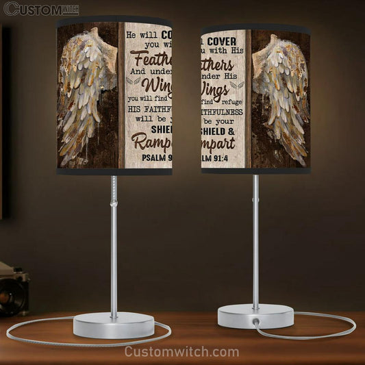 Psalm 914 He Will Cover You With His Feathers Table Lamb Gift - Bible Verse Lamb Gift Decor - Christian Bedroom Decor
