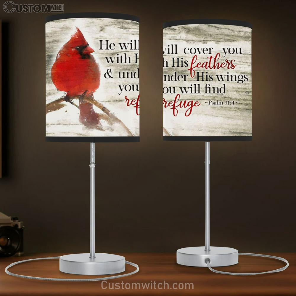 Psalm 914 He Will Cover You With His Feathers Table Lamb Gift - Cardinal Bird - Christian Bedroom Decor