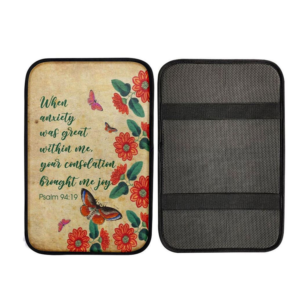Psalm 9419 When Anxiety Was Great Within Me Car Center Console Cover, Jesus Art, Car Interior Accessories