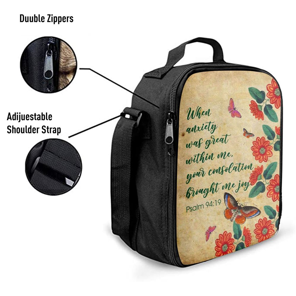 Psalm 9419 When Anxiety Was Great Within Me Lunch Bags, Bible Verse Lunch Bag For Men And Women