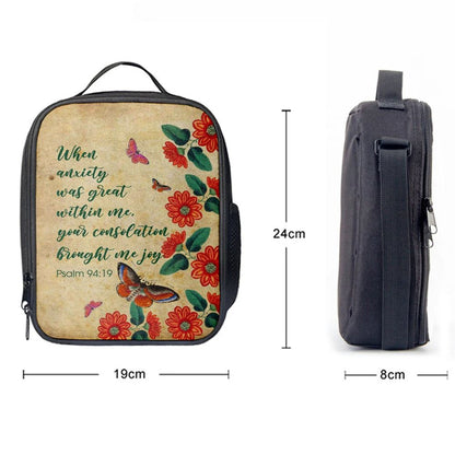 Psalm 9419 When Anxiety Was Great Within Me Lunch Bags, Bible Verse Lunch Bag For Men And Women