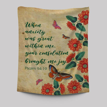 Psalm 9419 When Anxiety Was Great Within Me Tapestry Prints - Bible Verse Wall Decor - Scripture Wall Art