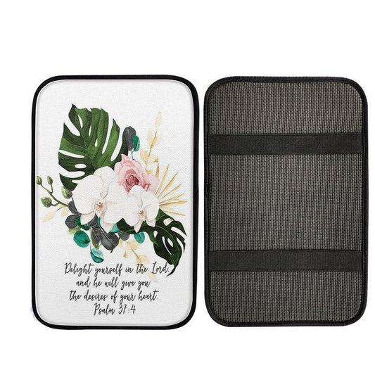 Psalms 37 4 Orchid - Delight Yourself In The Lord Car Center Console Cover, Religious Car Armrest Accessories