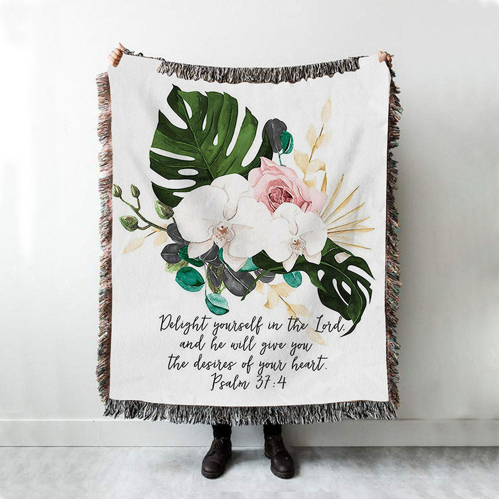 Psalms 37 4 Orchid Boho Blanket - Delight Yourself In The Lord Woven Throw Blanket - Christian Woven Throw Blanket Decor