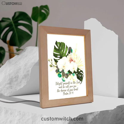 Psalms 37 4 Orchid Decor - Delight Yourself In The Lord Frame Lamp Art - Christian Night Light Decor