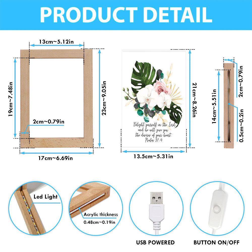 Psalms 37 4 Orchid Decor - Delight Yourself In The Lord Frame Lamp Art - Christian Night Light Decor