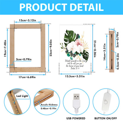 Psalms 37 4 Orchid Decor - Delight Yourself In The Lord Frame Lamp Art - Christian Night Light Decor