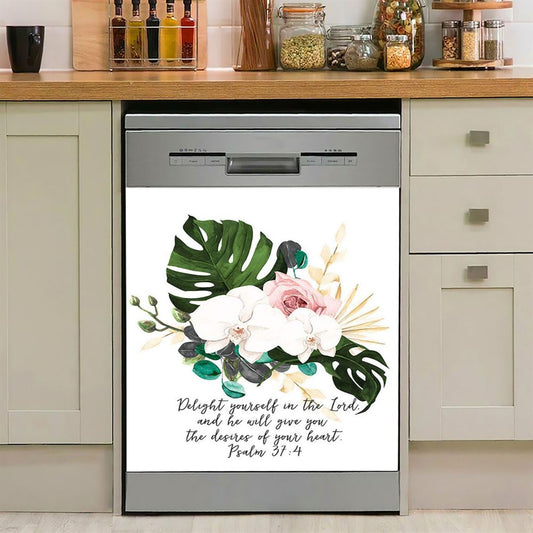 Psalms 37 4 Orchid Dishwasher Cover, Delight Yourself In The Lord Dishwasher Wrap, Christian Kitchen Decoration