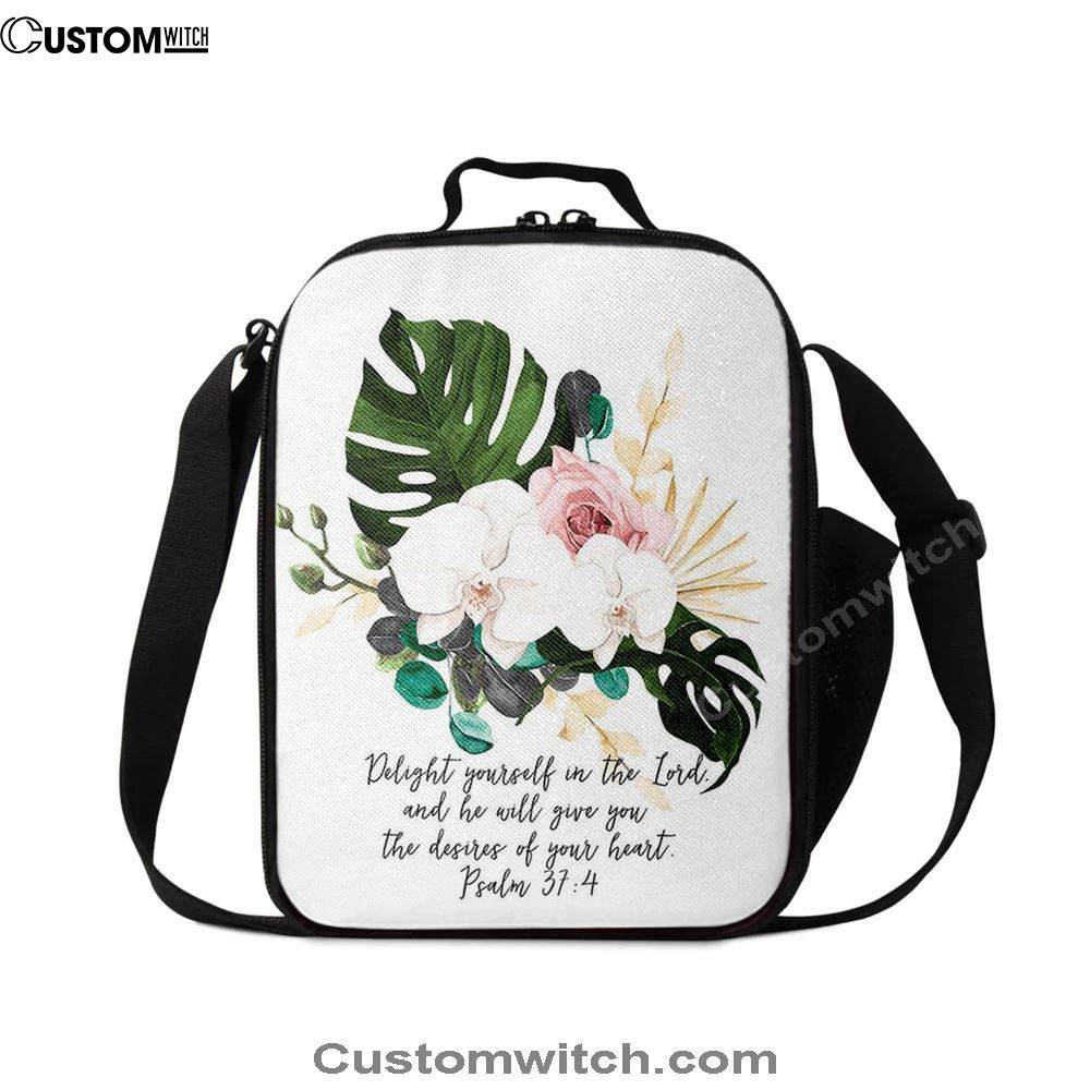 Psalms 37 4 Orchid Lunch Bag - Delight Yourself In The Lord Lunch Bag, Bible Verse Lunch Bag For Men And Women