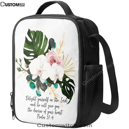 Psalms 37 4 Orchid Lunch Bag - Delight Yourself In The Lord Lunch Bag, Bible Verse Lunch Bag For Men And Women