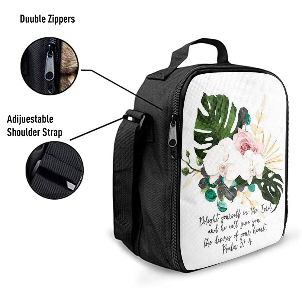 Psalms 37 4 Orchid Lunch Bag - Delight Yourself In The Lord Lunch Bag, Bible Verse Lunch Bag For Men And Women