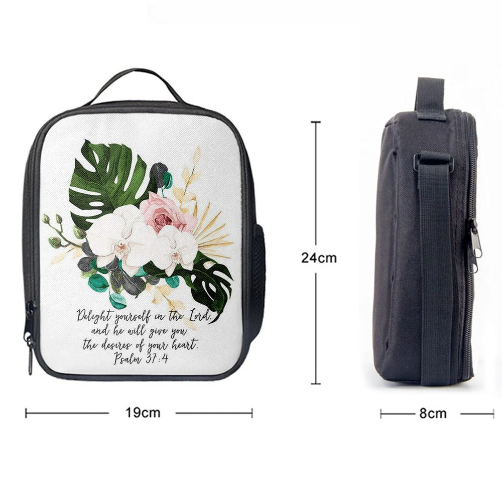 Psalms 37 4 Orchid Lunch Bag - Delight Yourself In The Lord Lunch Bag, Bible Verse Lunch Bag For Men And Women
