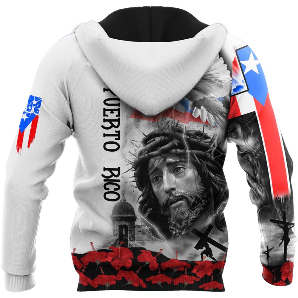 Puerto Rico Jesus Dove Cross Maga Flower God 3D Hoodie For Man And Women, Jesus Printed 3D Hoodie