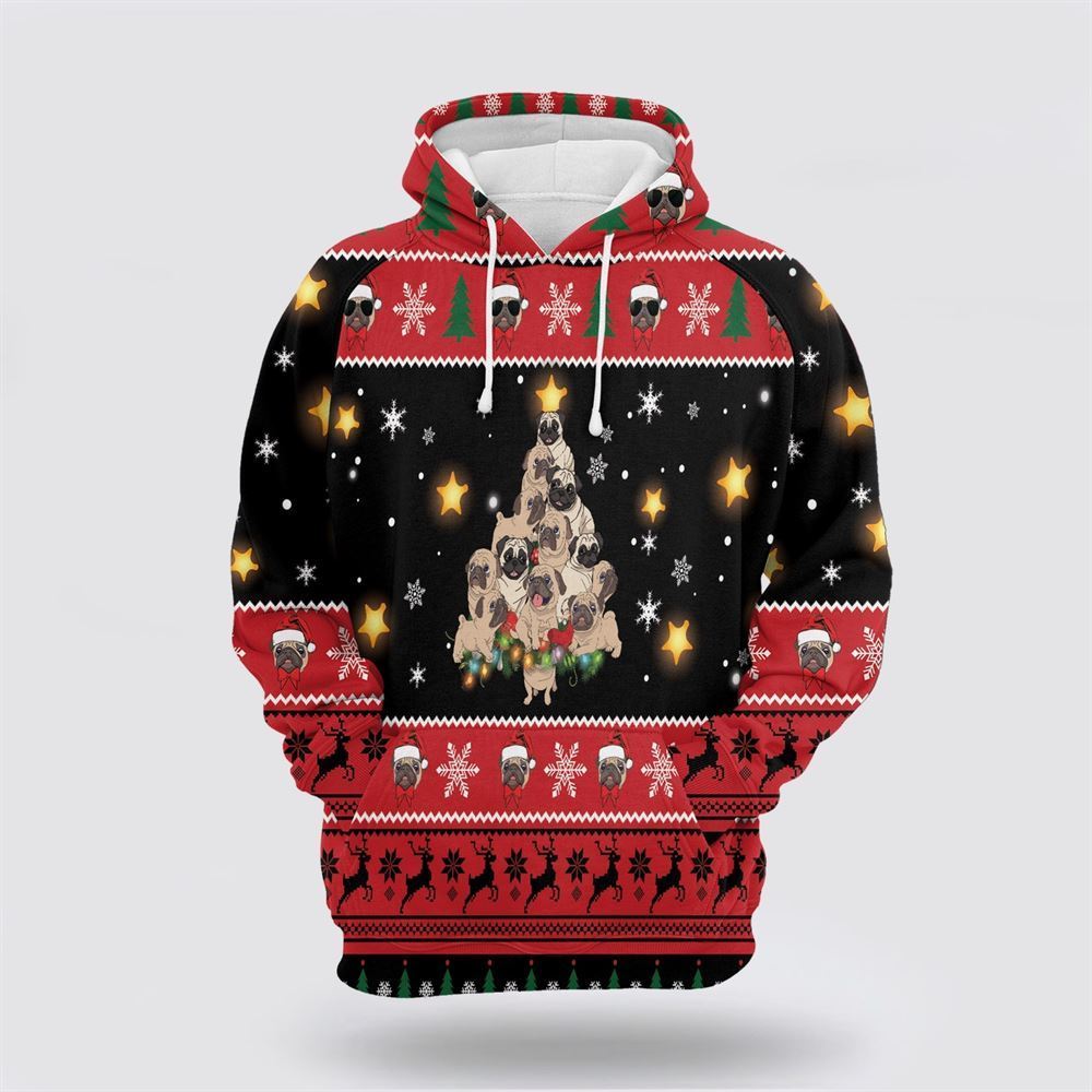 Pug Christmas Tree All Over Print 3D Hoodie For Men & Women, Christmas Dog Hoodie, Christmas Hoodie Cute, Christmas Gift