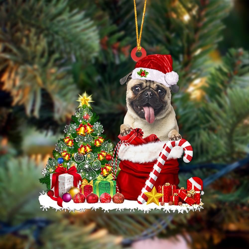 Pug Gift Bag Merry Christmas Ornament, Christmas Gift, Christmas Tree Decorations, Christmas Ornament 2023