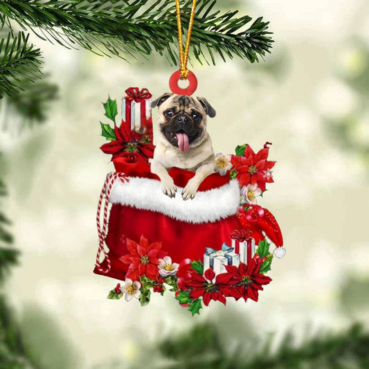 Pug In Gift Bag Christmas Ornament, Christmas Gift, Christmas Tree Decorations, Christmas Ornament 2023