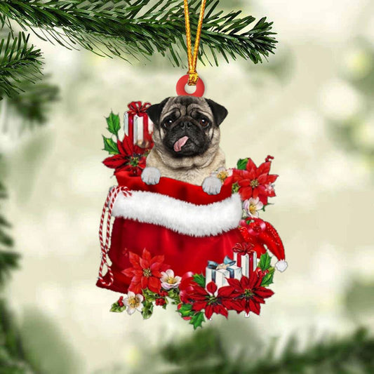 Pug In Gift Bag Christmas Ornaments, Christmas Gift, Christmas Tree Decorations, Christmas Ornament 2023