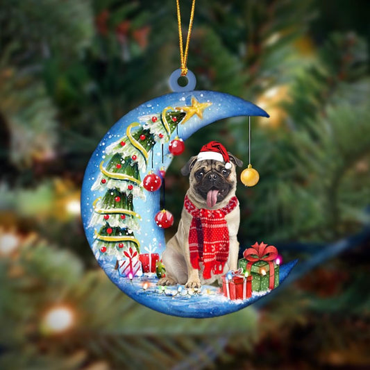 Pug On The Moon Merry Christmas Hanging Ornaments, Christmas Gift, Christmas Tree Decorations, Christmas Ornament 2023