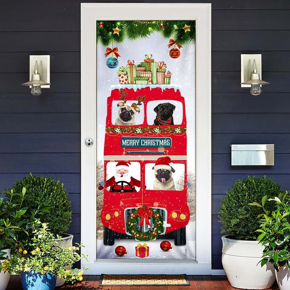 Pugs Christmas Bus Door Cover, Christmas Door Knob Covers, Christmas Outdoor Decoration