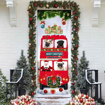Pugs Christmas Bus Door Cover, Christmas Door Knob Covers, Christmas Outdoor Decoration