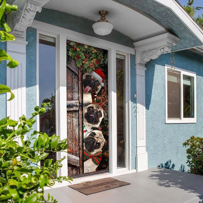 Pugs Door Cover Xmas Outdoor Decoration, Housewarming Gifts, Christmas Garage Door Covers, Christmas Outdoor Decoration