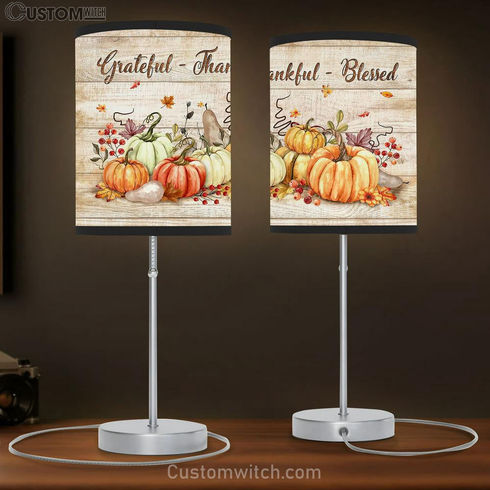 Pumpkin Grateful Thankful And Blessed Table Lamb Gift - Bible Verse Table Lamb - Religious Bedroom Decor