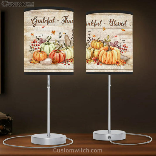 Pumpkin Grateful Thankful And Blessed Table Lamb Gift - Bible Verse Table Lamb - Religious Bedroom Decor