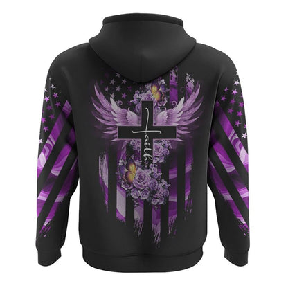 Purple Butterfly Rose Cross Faith Flag All Over Print 3D Hoodie, Christian Hoodie, Christian Sweatshirt, Bible Verse Shirt