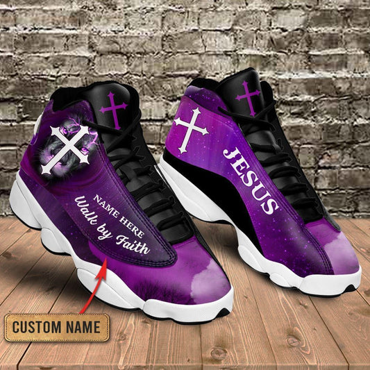 Purple Walk By Faith Lion Jesus Custom Name Jd13 Shoes For Man And Women, Christian Basketball Shoes, Gifts For Christian, God Shoes