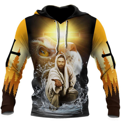 Pussy Cat Cross And Jesus Is My Savior God 3D Hoodie For Man And Women, Jesus Printed 3D Hoodie