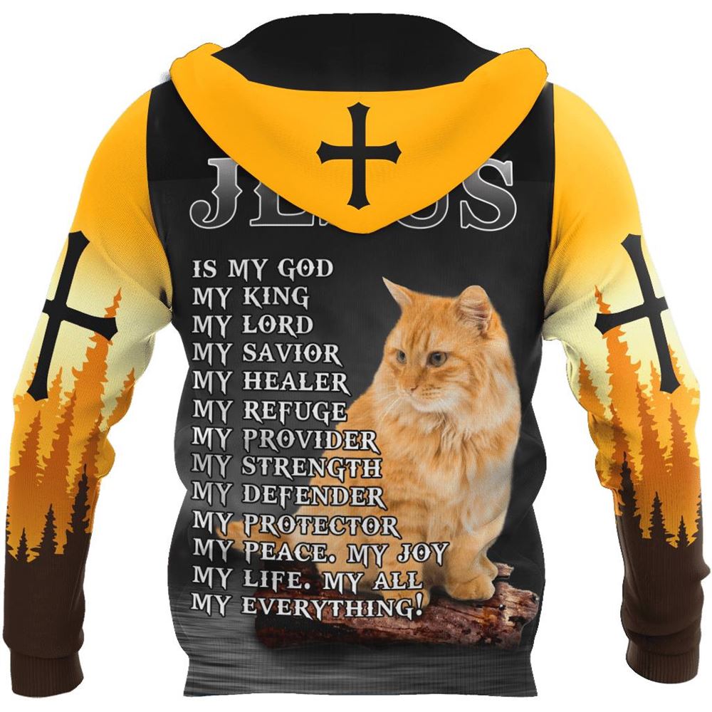 Pussy Cat Cross And Jesus Is My Savior God 3D Hoodie For Man And Women, Jesus Printed 3D Hoodie