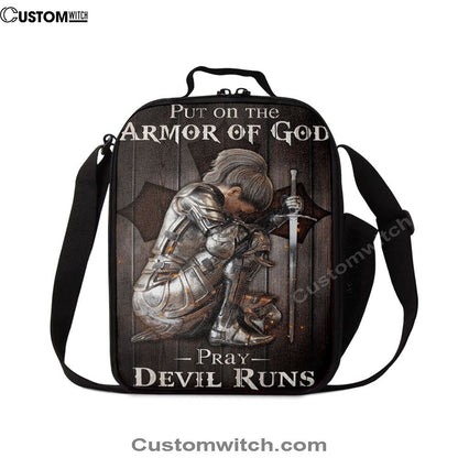 Put On The Armor Of God Pray Devil Runs Warrior Lunch Bags, Bible Verse Lunch Bag For Men And Women