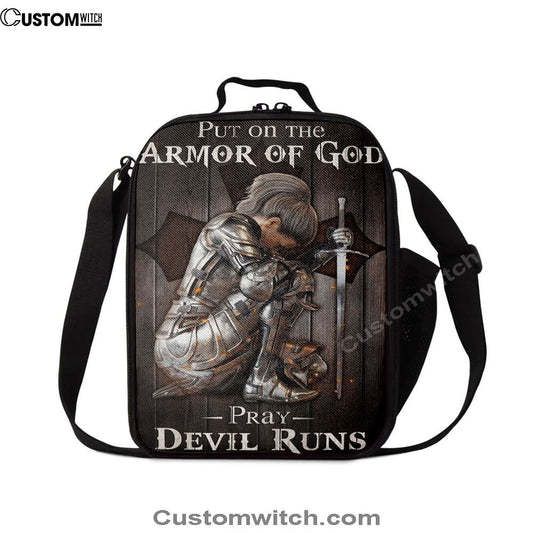 Put On The Armor Of God Pray Devil Runs Warrior Lunch Bags, Bible Verse Lunch Bag For Men And Women