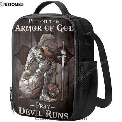 Put On The Armor Of God Pray Devil Runs Warrior Lunch Bags, Bible Verse Lunch Bag For Men And Women
