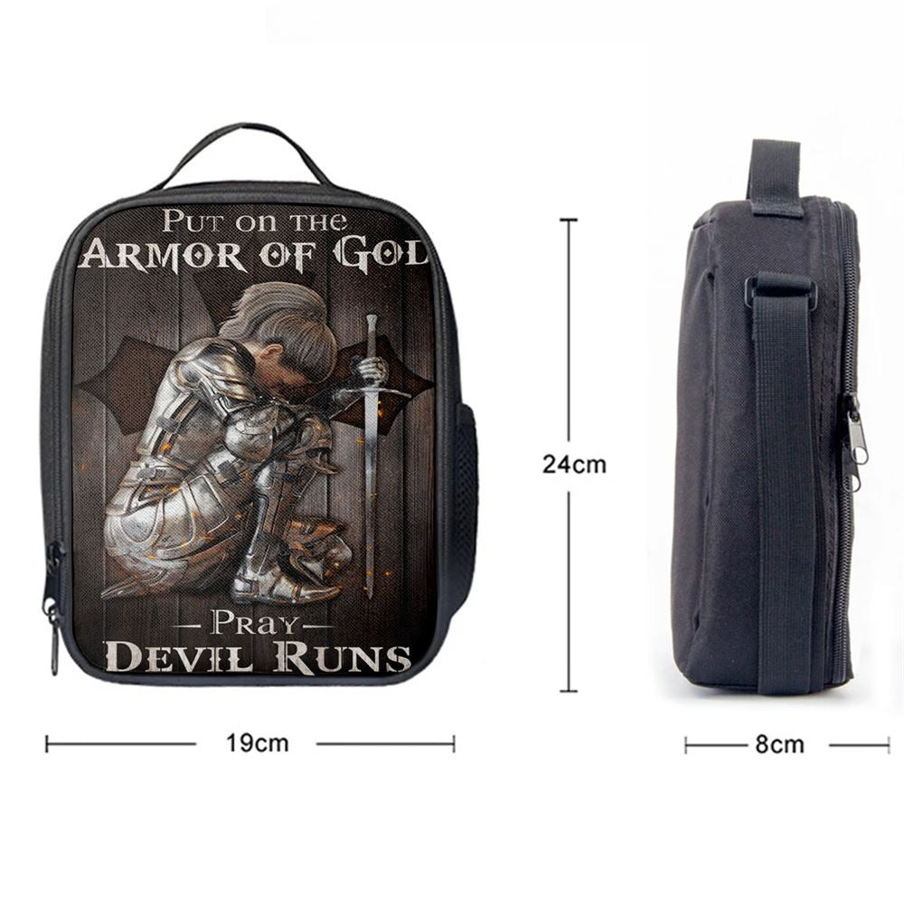 Put On The Armor Of God Pray Devil Runs Warrior Lunch Bags, Bible Verse Lunch Bag For Men And Women