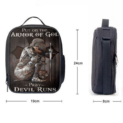 Put On The Armor Of God Pray Devil Runs Warrior Lunch Bags, Bible Verse Lunch Bag For Men And Women
