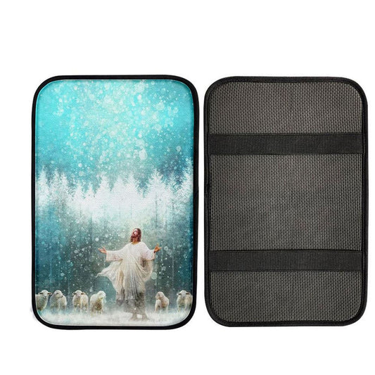 Radiance Jesus And Sheep Car Center Console Cover, Christian Gift Car Armrest Pad