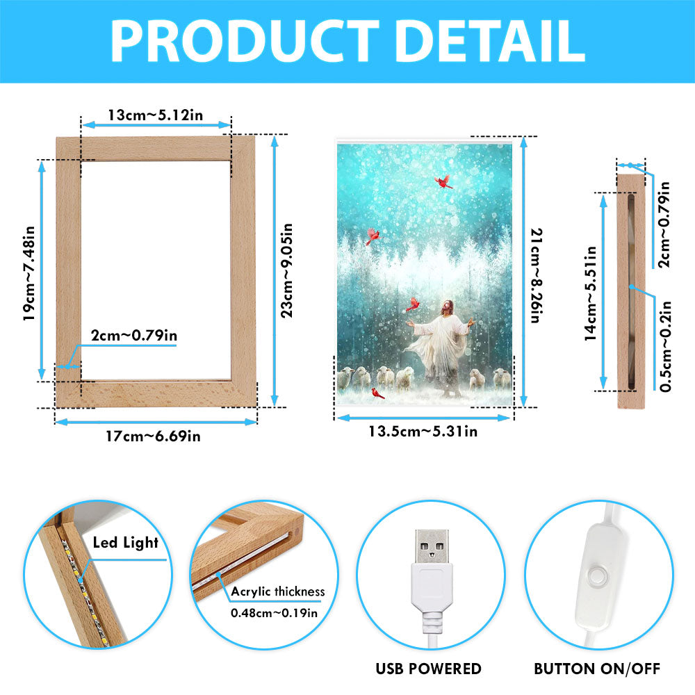 Radiance Jesus And Snow Cardinal Frame Lamp Prints - Jesus Christ Frame Lamp Art - Christian Decor